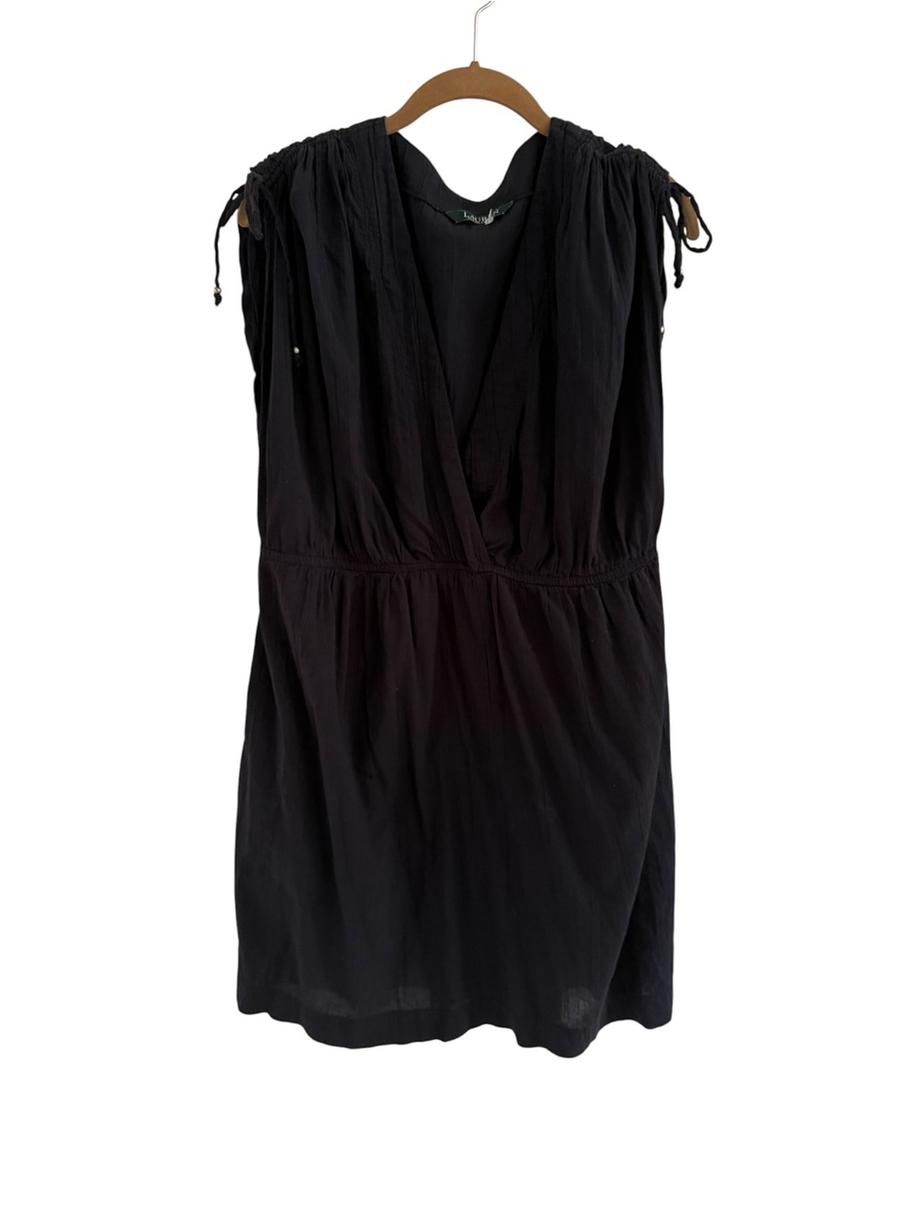 Ralph Lauren Black Cotton V-Neck Tie-Shoulder Mini Dress Swim Cover Up Size XL - Picture 6 of 12